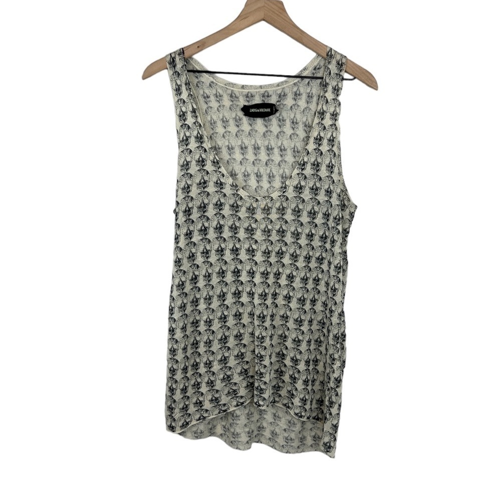 Zadig & Voltaire Joss Skull Linen Blend Sleeveless Tank Top